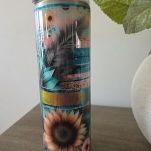 Floral and Feather Patterned Tumbler